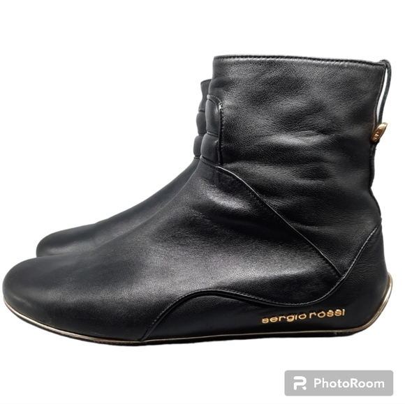 Sergio Rossi Shoes - Sergio Rossi Black Leather Zip Up Ankle Boot Womens 38.5